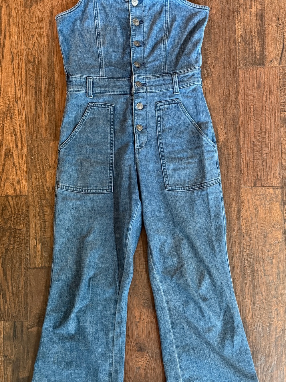 Aerie Denim Jumpsuit Women’s Small Button Front Wide Leg Utility Overalls